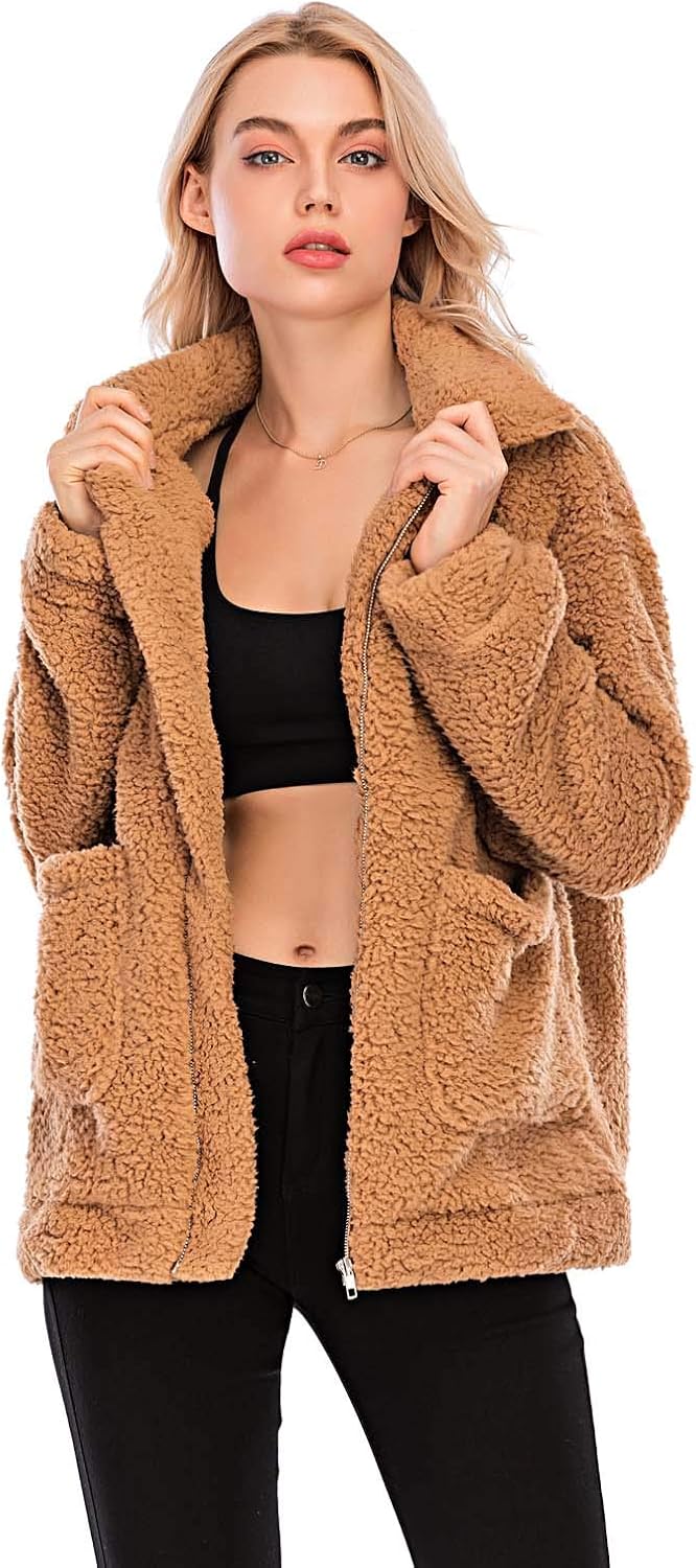 Comeon Women's Faux Fur Jacket Shaggy Jacket Winter Fleece Coat Outwear Shaggy Shearling Jacket at  Women's Coats Shop
