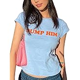 MISSACTIVER Women’s Dump Him Letter Print Crop T-Shirt Streetwear O-Neck Short Sleeve Crop Tops 2000s Aesthetics