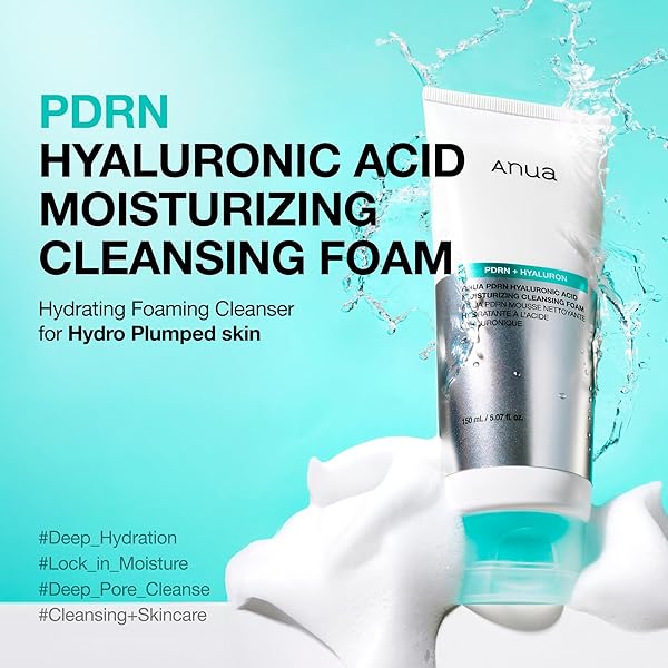 ANUA PDRN HYALURONIC ACID MOISTURIZING CLEANSING FOAM, DAILY GENTLE FACE WASH FOR DRY SKIN, HYDRATING FACIAL CLEANSER WITH PDRN, BARRIER REPAIR & GLASS SKIN, KOREAN SKINCARE, 5.07 FL OZ.