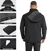 33,000ft Men’s Waterproof Softshell Jacket with Fleece Lining Black L view 2