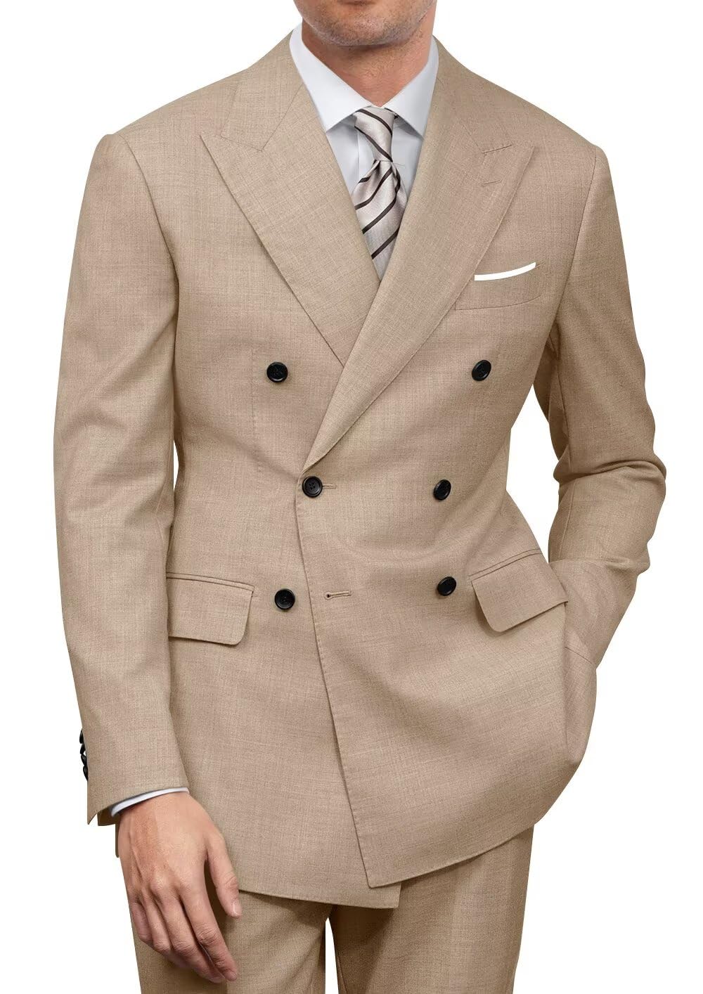 Photo 1 of Men Suits Champagne Double Breasted Suit Men 2 Piece Set Groomsmen Suit for Wedding Mens Formal Dinner Suits Prom Tuxedo S