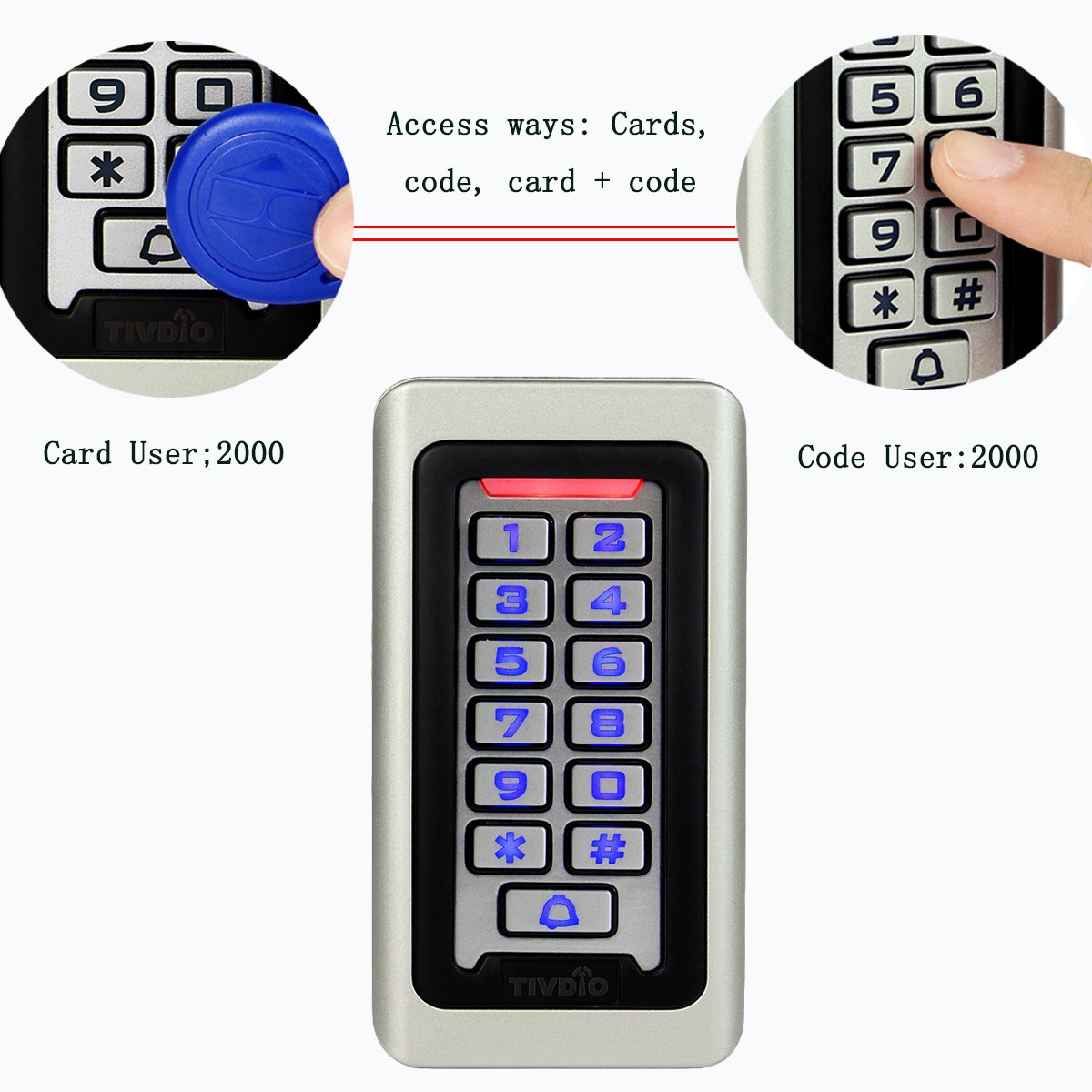 Amazon.com : TIVDIO Access Control Keypad Door Keypad Outdoor Waterproof  IP68 Metal Case RFID 125KHz Keypad Single Door Stand-alone with 2000 Users  for ...