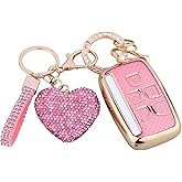 Meruns Compatible with Land Rover Jaguar key fob cover with Keychain, Car Accessories for Evoque Velar Sport Discovery Freelander2 LR4 Sport Jaguar XF XJ XE F-PACE F-TYPE, Gold Pink