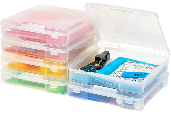 IRIS 12x12 Scrapbook Paper Storage Boxes, Clear Plastic Craft Storage Organizer Case with Lid, Art & Craft Paper Organizer fo