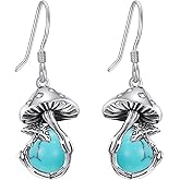 Mushroom Earrings Sterling Silver Moonstone/Moss Agate/Malachite/Turquoise Dangle Earrings Mushroom Mother's Day Jewelry Mothers Day for Women Mom