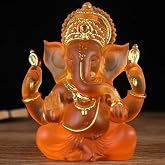Yahu Lando Indian God Lord Ganesha Statue,Orange Lmitation Glass Hindu Elephant Statue Ganpati Idol Buddha Sculptures,Hindu Gift,Home Temple Mandir Meditation Yoga Room Decor 5.5"
