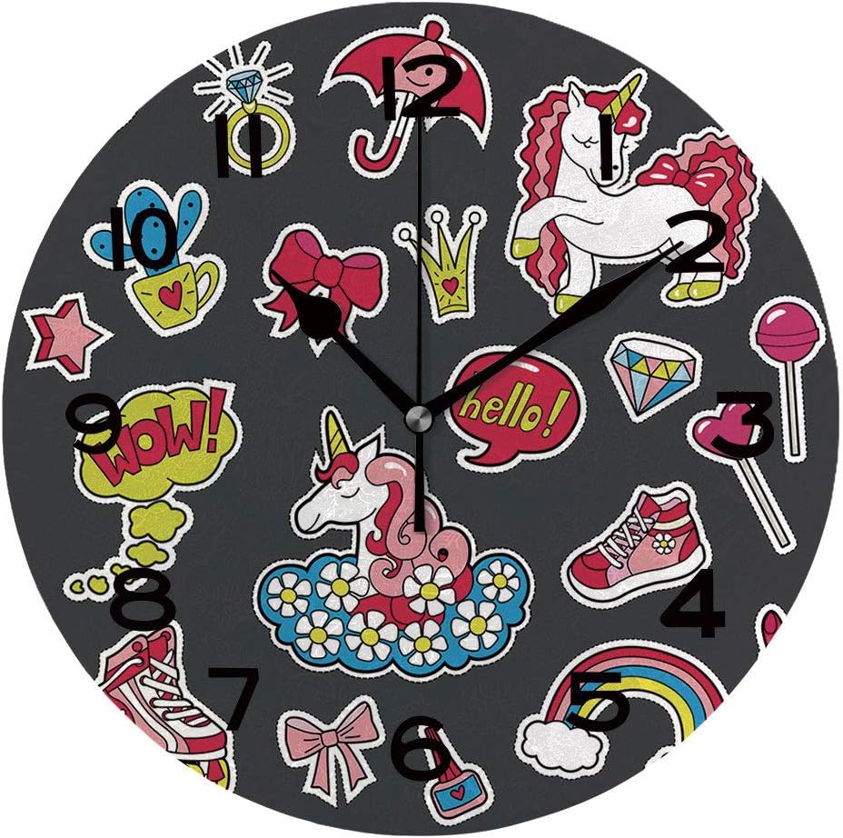 AmaUncle Round Wall Clock Cute Unicorns Collection 10 inch