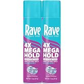Rave 4X Mega Unscented Aerosol Hairspray - Hair Spray for High Humidity Weather - 24-Hour Lasting Hold - Vitamin-Enhanced Hair Volume Spray - 2 pc