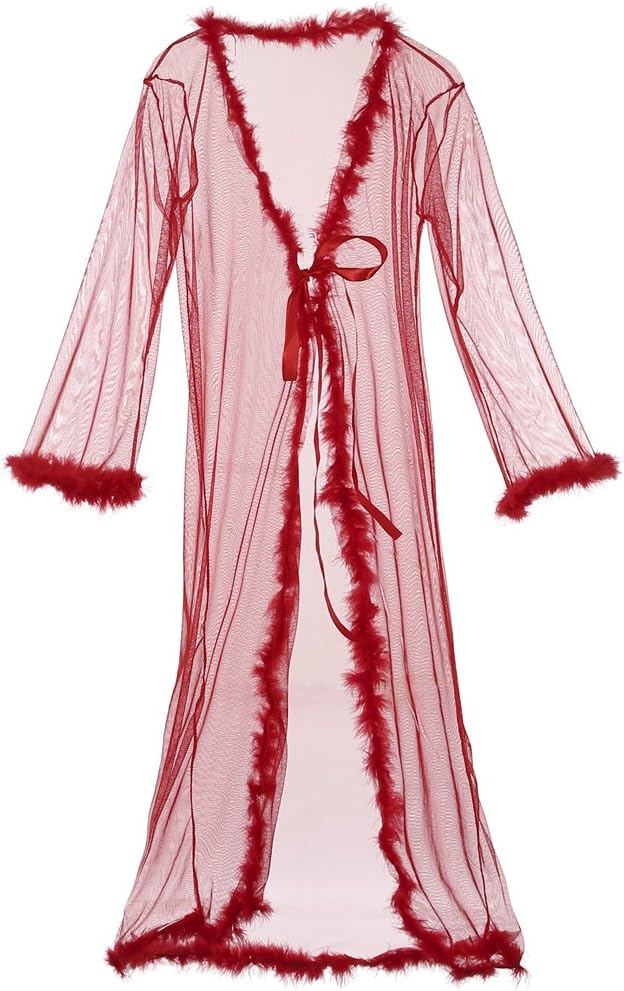 Women Lace Feather Sexy Bridal Robe Tulle Illusion Long Wedding Scarf Lace Sheer Pajamas Sleepwear