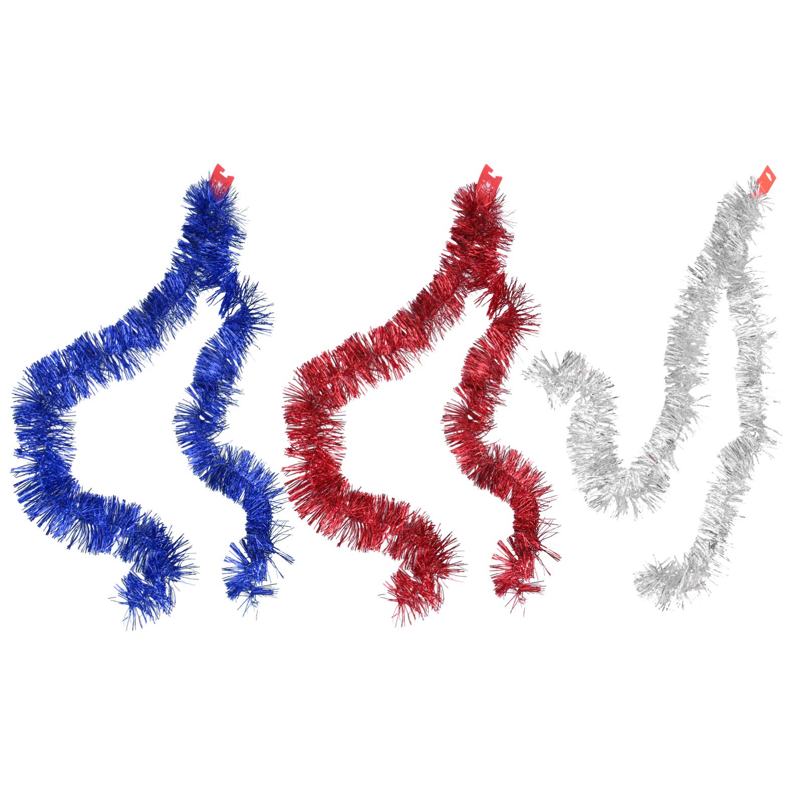 Amosfun 9pcs Metallic Tinsel Garland 4th of July Red White and Blue Tinsel Garland Independence Day Party Decorations