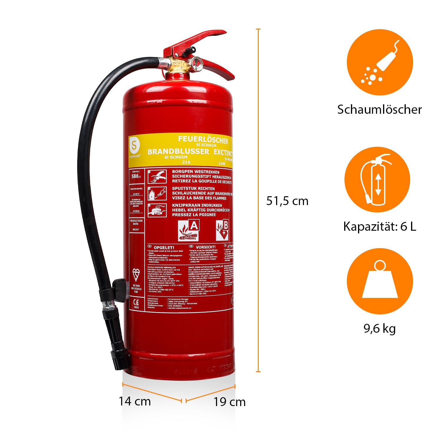 Smartwares FEX-15266 Schaum-Feuerlöscher, Rot 3