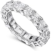 ORO LEONI 925 Sterling Silver 4mm Asscher Cut Cubic Zirconia Stackable Band Ring