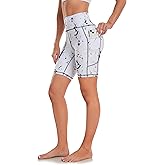 SEEMLY High Waisted Yoga Shorts for Women Tummy Control Fitness Athletic Workout Running Shorts with Deep Pockets