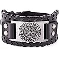 HAQUIL Viking Wiccan Egytian Black Brown Wide Leather Wristband Bracelet Ancient Medieval Jewelry Gift for Men