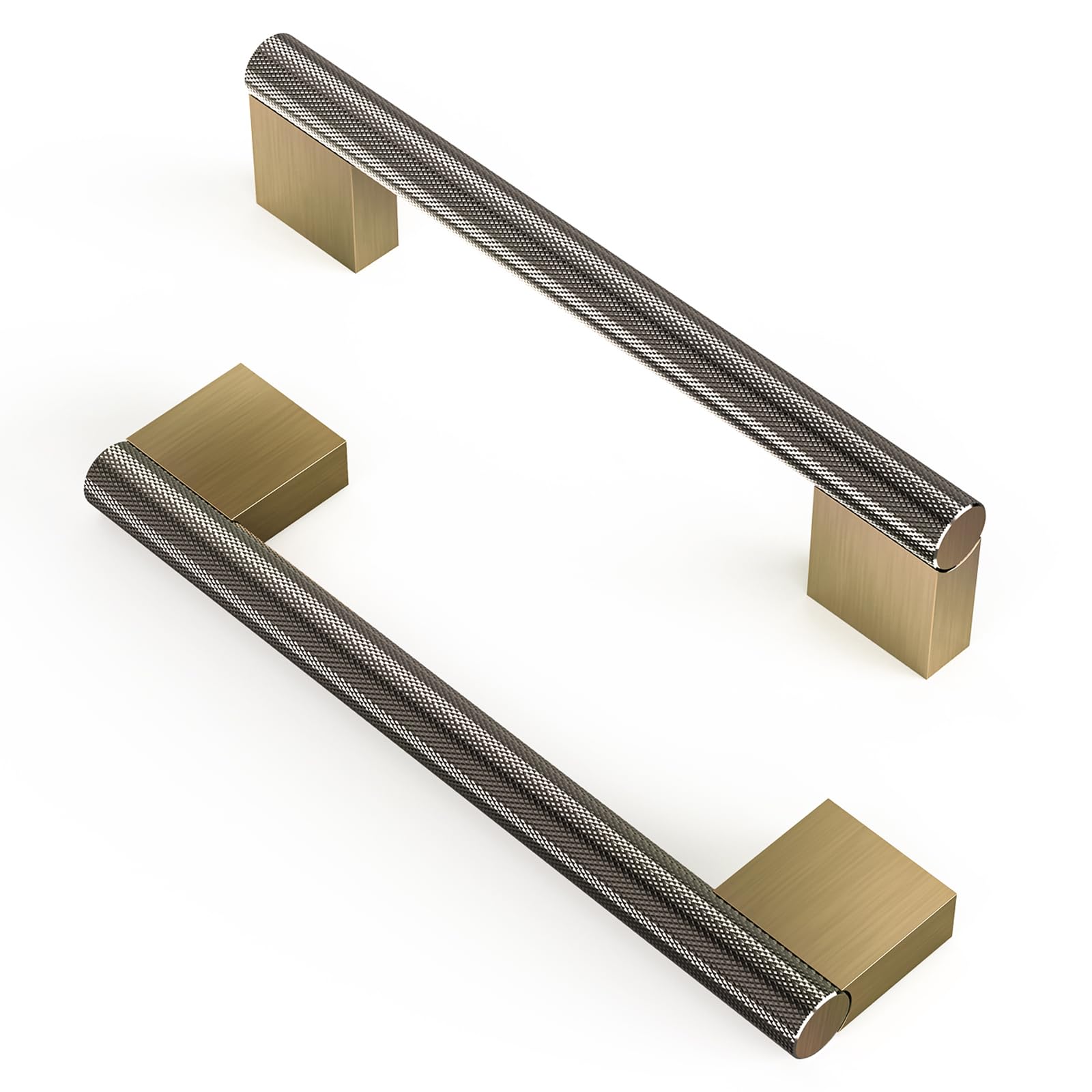 FURNIWARE 10 Pack Knruled Cabinet Handles, 128mm (5 Inch) Hole Center Shiny Antique Brass, Vintage Kitchen Cupboard Pulls for Drawer Dresser, Cupboard, Wardrobe, Cabinet Hardware