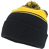 Trendy Apparel Shop Two Tone Pom Striped Winter Cuff Long Beanie Hat