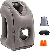 Gloserin Inflatable Travel Pillow for Airplanes, Airplane Pillow for Long Flight Comfortably Supports, Used for Planes, Trains, Cars, Includes Storage Bag, Eye Mask & Earplugs (Grey)
