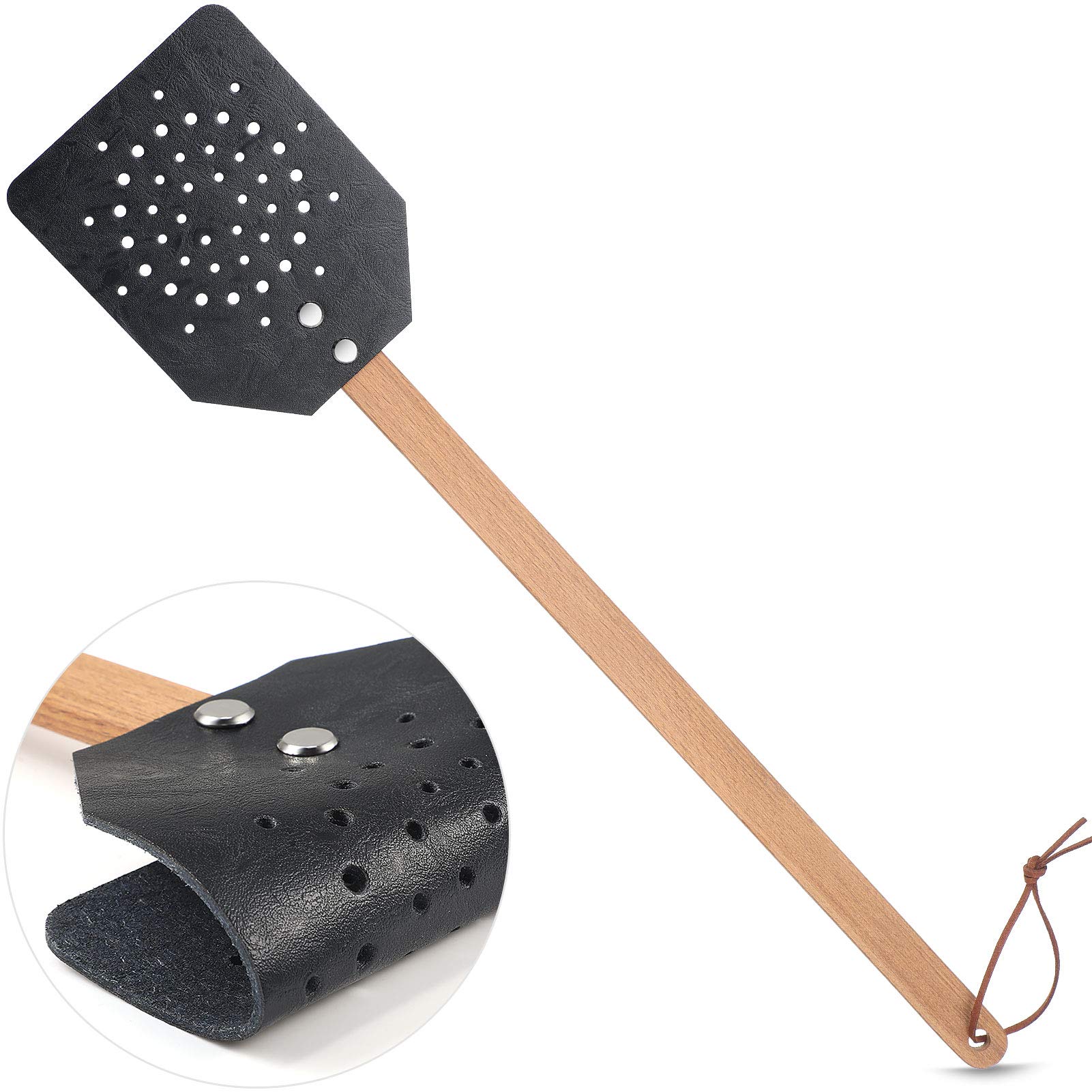 Photo 1 of YoungJoy Leather Heavy Duty 19 Inch Rustic Manual Swat with Wooden Long Handle(1 Pack, Black)