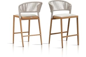 PURPLE LEAF Counter Height Bar Stool Set of 2 Outdoor Stool Chair with Footrest Patio Bar Height Stools Wicker Barstools for Lawn Pool Light Brown Counter Stools