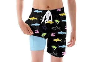 BFUSTYLE Boys Swim Trunks Kid Swim Short with Compression Liner Little Boys Bathing Suit