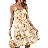 YATHON Sundresses for Women Casual Summer Beach Sleeveless Spaghetti Strap Dress Button Down Ruffle Flowy Pleated Dresses