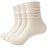 Women's 88% Cotton Mid-Calf Socks - Scrunch Socks, Non-Slip Y-Heel, Foldable Slouch Socks (Fits 5-11) All Season