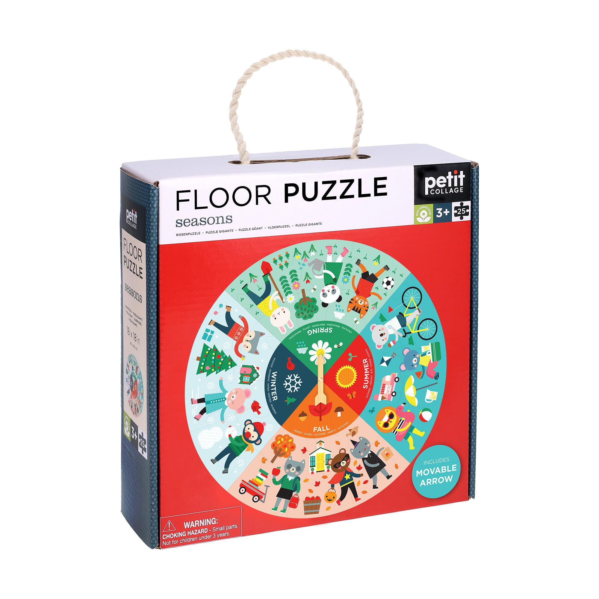 Petit Collage: Seasons Floor Puzzle | Learn the Four Seasons | Includes 25 Jumbo Pieces and a Moveable Hand to Point to a New Season | Great for Ages 3+