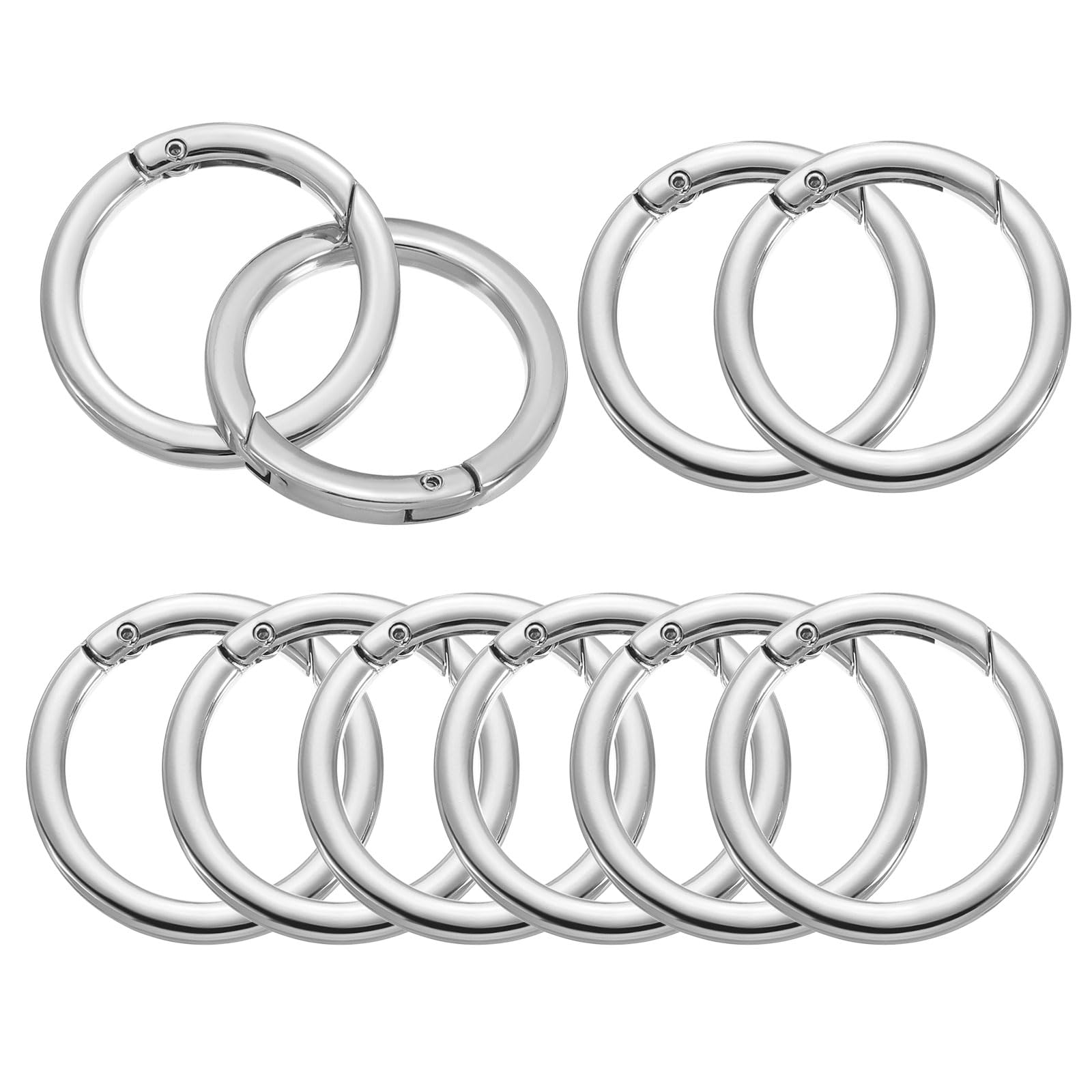 PATIKIL 34mm OD Flat Trigger Spring O Rings, 10 Pack Metal Round Clasp Clip Snap Spring Keyrings Hook Buckle for Purse Handbag Craft Making, Silver Tone