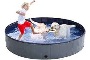 TOBEHIGHER Dog Pool - Dog Pools for Large Dogs, Pet Pool Hard Plastic, Foldable Pool for Dogs Cats and Kids (63inch.D x 12inch.H, Grey)