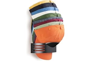 Livelab Hat Rack for Baseball Caps, Wall Mounted Hat Organizer for Baseball Caps, Compact Metal Hat Storage Holder, Hat Rack for Wall Door Closet, Holds Up to 20 Caps - Black