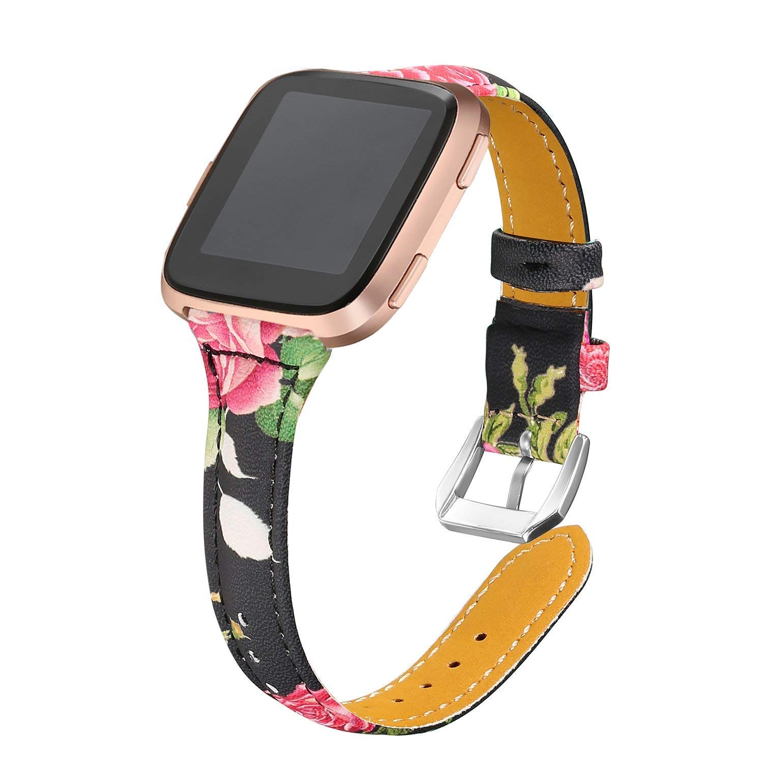 Chofit Bands Compatible with Fitbit Versa/Versa 2/Versa Lite Strap Band Slim Leather Flower Printing Wristband Bracelet Accessory, Replacement Stylish Wristbands for Versa Smartwatch (A)
