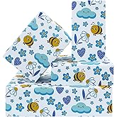 Bee Gift Wrapping Paper for Kids Girls Boys, Lovely Blue Designs Flowers Cloud Heart Bee Patterns, Spring Summer BumbleBee Folded Flat Gift Wrap Paper for Baby Shower Birthday Holiday Art Paper