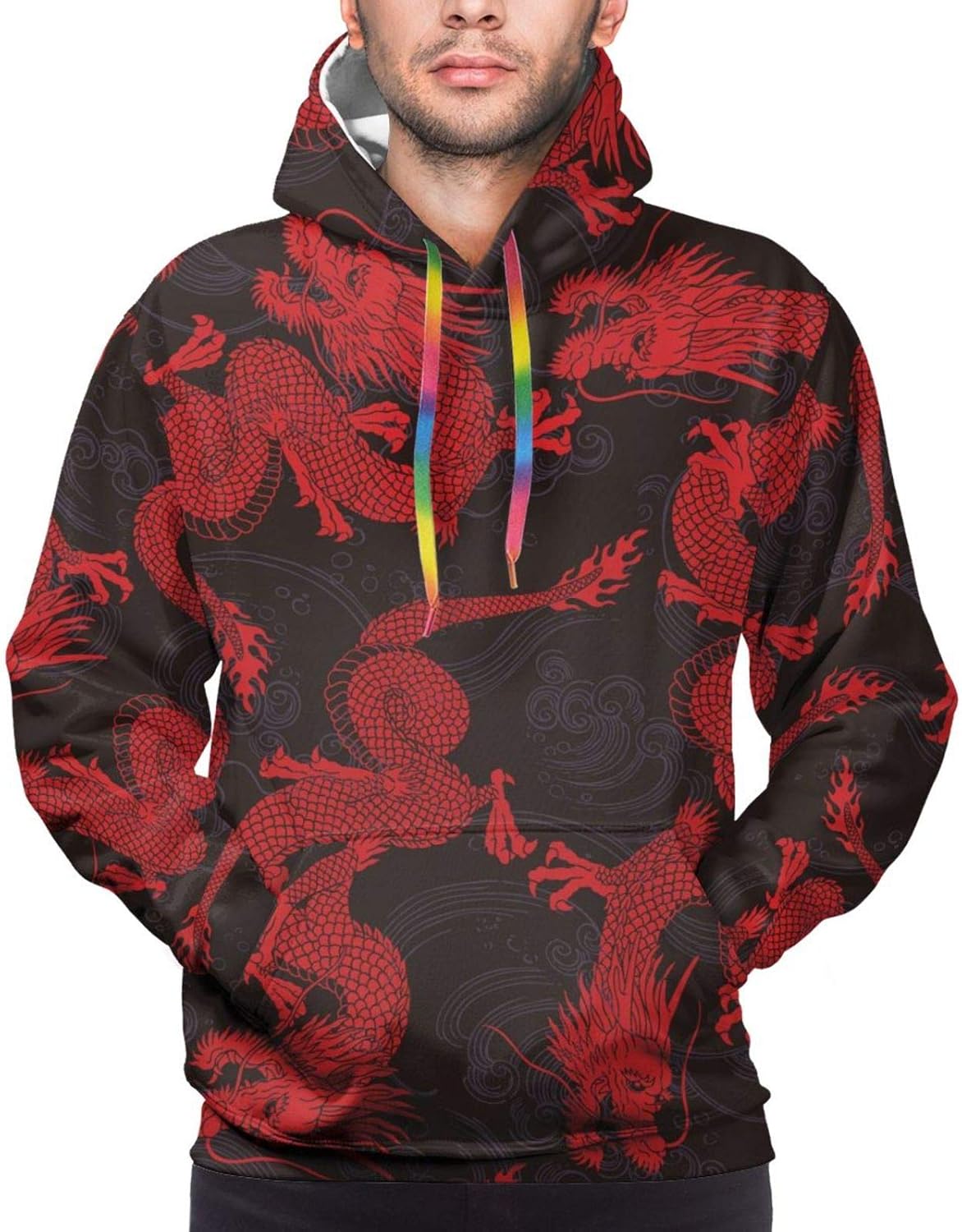 Chinese Dragon Pattern Mens Hoodies Funny Cool Graphic Sweatshirts 3D