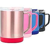 Drinco 16 oz Coffee Mug, Vacuum Insulated Camping Mug with Lid, Double Wall Stainless Steel Travel Mug Insulated Tumblers Coffee Mugs Coffee Cups Tea Cup (16oz Bling Rose Gold)