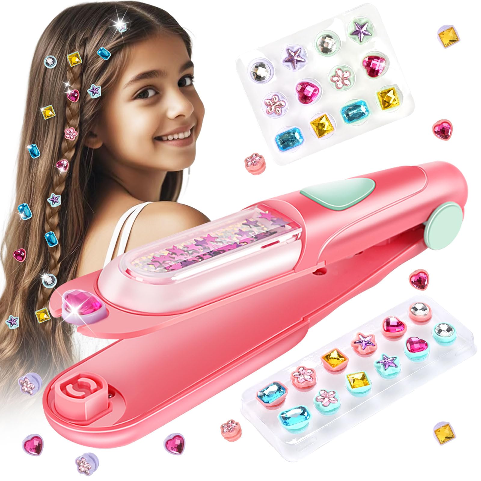 Photo 1 of kidzkube Hair Gem Stamper Kit, Bling Hair Jewels for Girls Toys, Hair Styling Tool with Reusable Shining Diamonds, Birthday Gifts Toys for Girls Ages 3 4 5 6 8-12