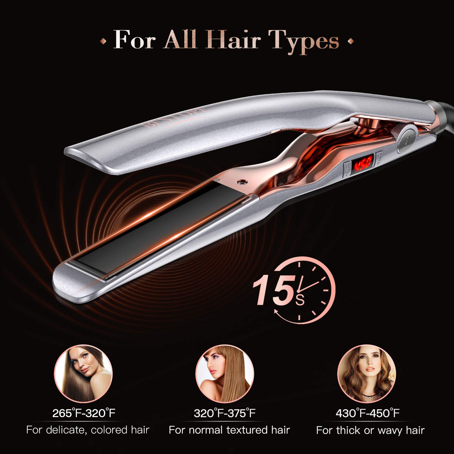 BESTOPE Hair Straightener, 1 Inch Flat Iron with Adjustable Temp Ceramic Tourmaline Straightening & Curls for Healthy Styling Curling Iron for All Hair Type : Beauty