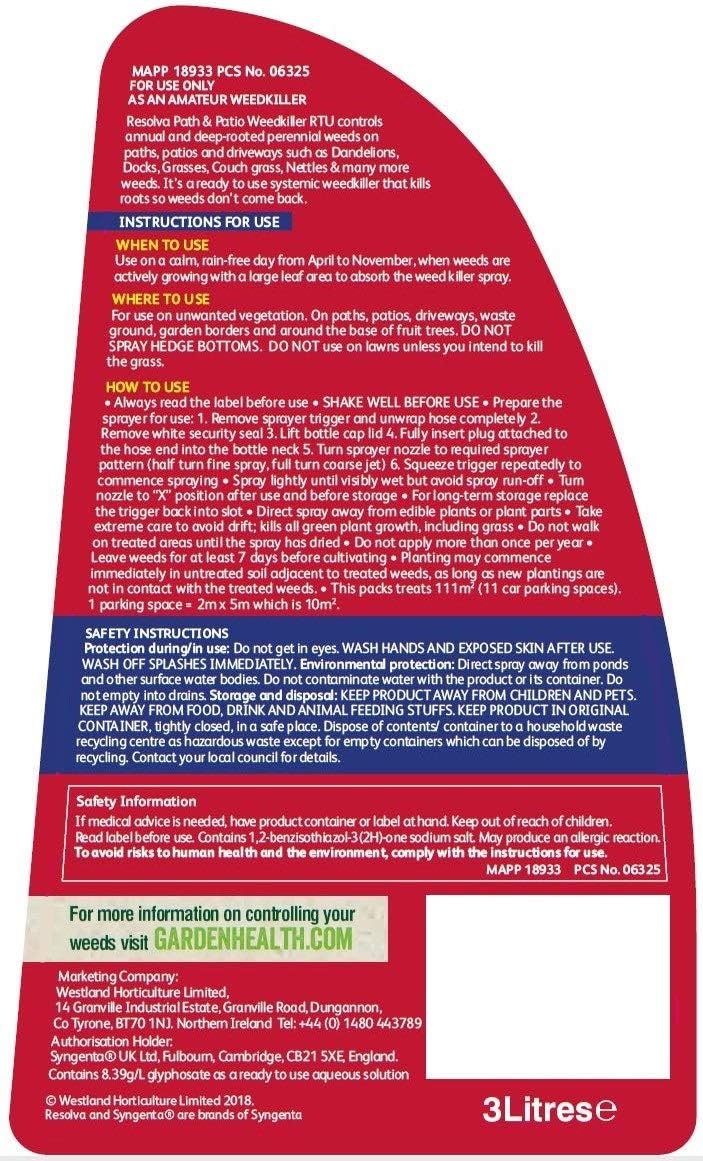 Resolva Path and Patio Ready To Use Weed Killer, 3 Litre BigaMart