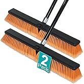 2 Pack 24" Push Broom Heavy Duty Outdoor, Shop Broom with 60" Long Handle | Stiff Bristles for Cleaning Outdoor or Indoor Tile, Garage, Shop, Deck, Concrete, Wood, Stone, Patio Floor
