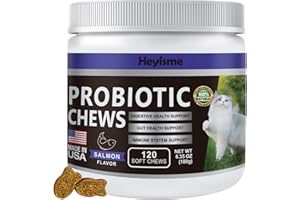 HEYISME Cat Probiotic, Chews for Gut and Immune Health, Cats Probiotic Supplement for Cat Digestive Support, Healthy Digestion, Cat Constipation and Diarrhea Relief (Salmon, 120 Chews)