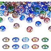 KISSITTY 50 Pcs Glass Faceted Rondelle Glass European Large Hole Beads AB Color Bulk Mixed Color Crystal Loose Spacer Beads Assorted European Craft Bead for DIY Necklace Bracelet Jewelry Making