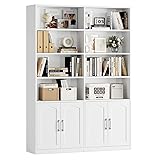 FACBOTALL Bookshelf and Bookcase with Doors, 6 Tier