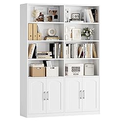 FACBOTALL Bookshelf and Bookcase with Doors, 6 Tier