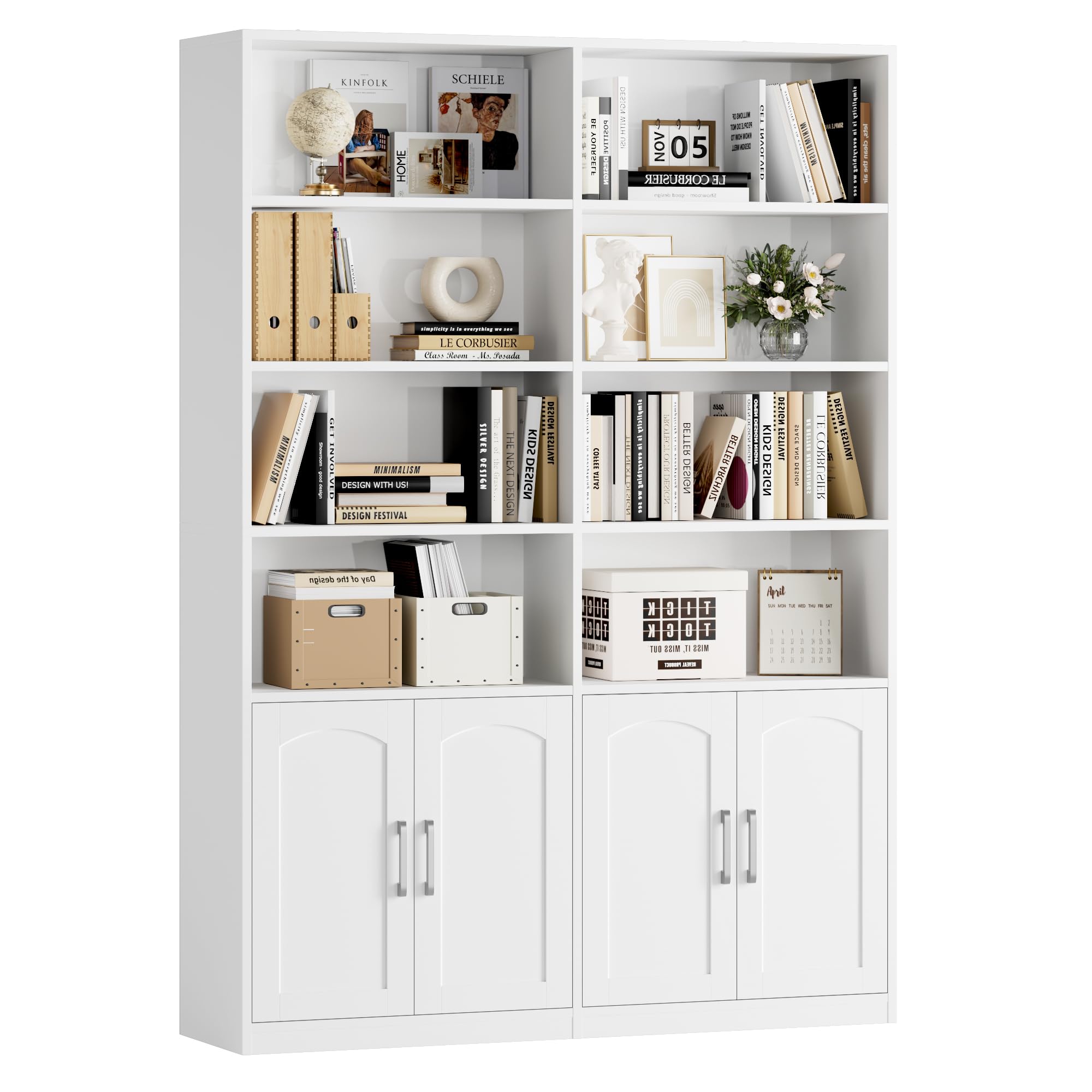 FACBOTALL Bookshelf and Bookcase with Doors, 6 Tier