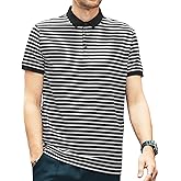 Men's Polo Shirts for Men Short Sleeve Striped Pique Cotton Polo Shirt Business Casual Layering Top