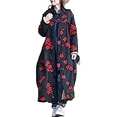 LZJN Women Trench Coat Floral Embroidered Jacket Long Cotton Linen Jacke Cottagecore Clothing Patchwork Outwear