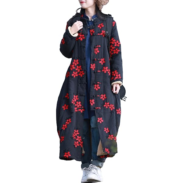 Amazon.com: LZJN Women Trench Coat Floral Embroidered Jacket Thick
