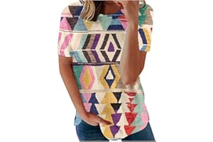 ATTINE Business Casual Tops for Womens, Women Gradient Summer Casual Top Short Sleeve Shirts O Neck Business Casual Tops