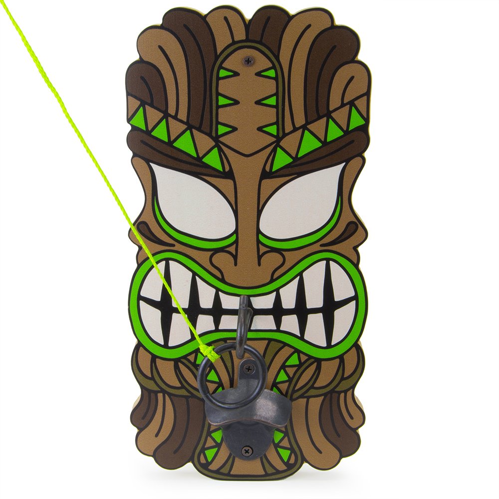 Big Kahuna Wooden Hook & Ring Toss Game, Tiki Mask with Bottle Opener, All Hardware Included by Sol Coastal