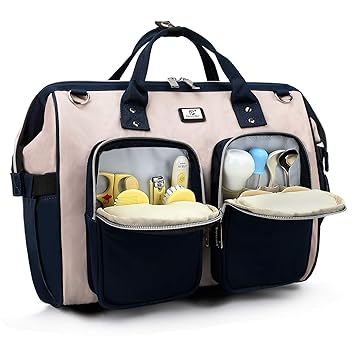 diaper bag tote with multiple separate pockets and changing pad