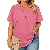 Womens Plus Size Summer Tops Trendy Button Down Shirts Business Casual Loose Tunics L-4XL